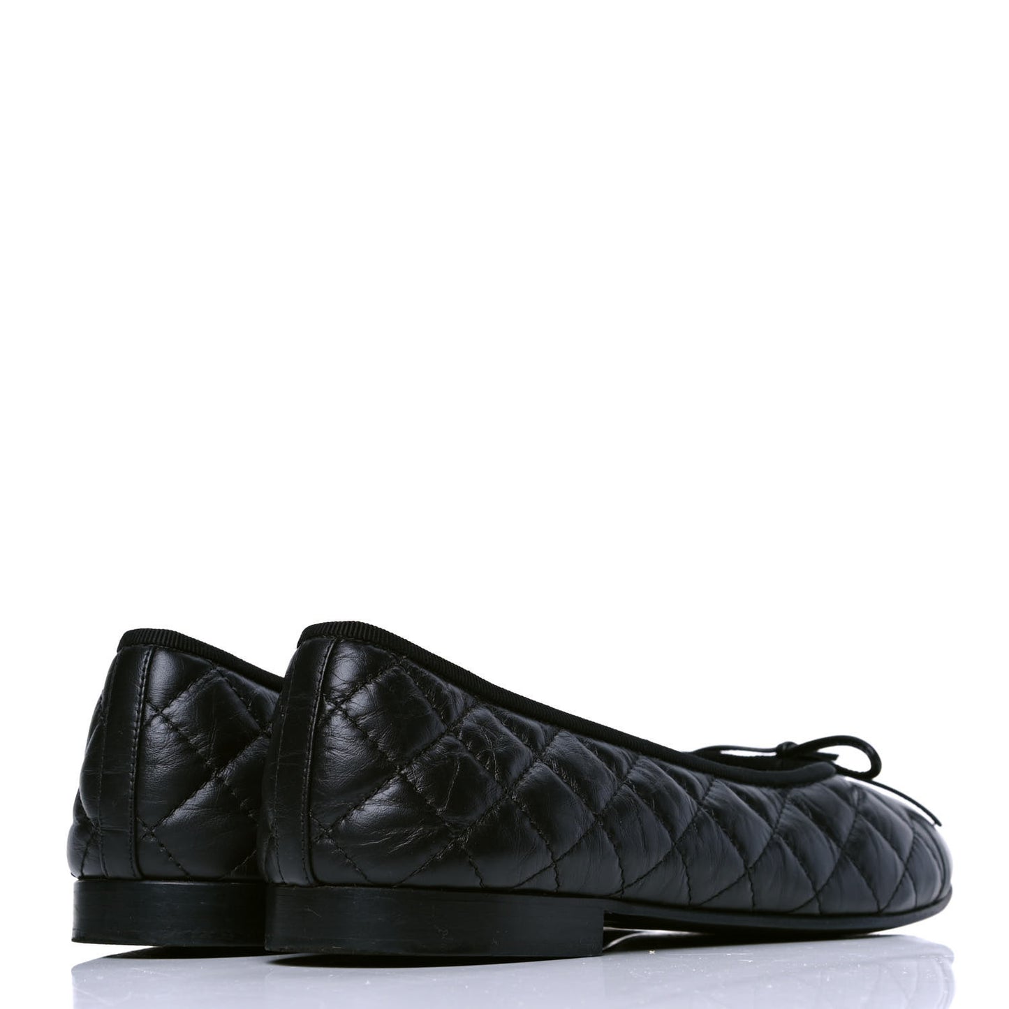 Aged Calfskin Quilted CC Cap Toe Ballerina Flats 40 Black