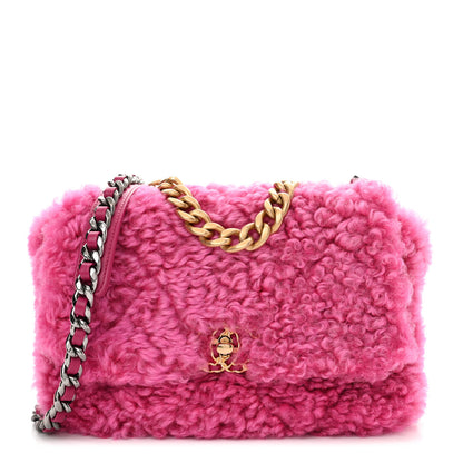 Chanel Shearling Sheepskin Medium Chanel 19 Flap Pink 1 of 10