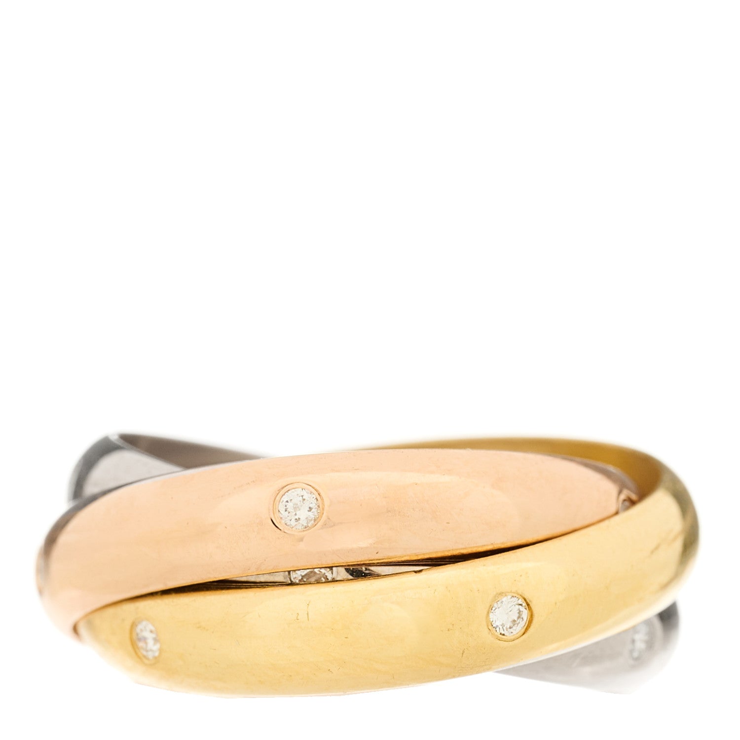 Cartier 18K Pink Yellow White Gold Diamond Medium Trinity Ring 55 7.25 3 of 5