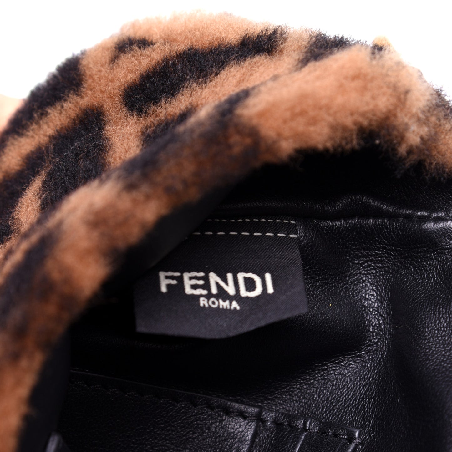 Shearling Vitello Dolce Macro FF 1974 Mini Baguette Tobacco Black