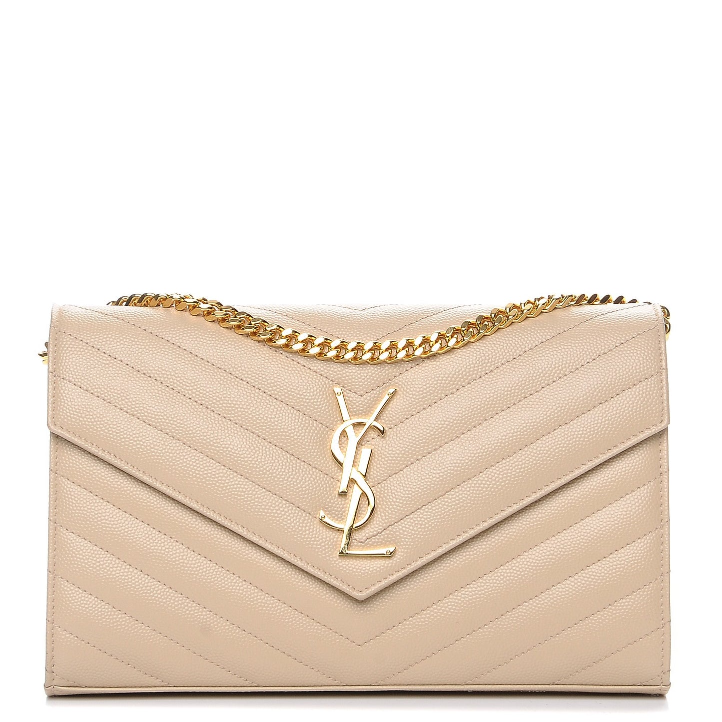 Grain De Poudre Matelasse Chevron Monogram Chain Wallet Nude Powder