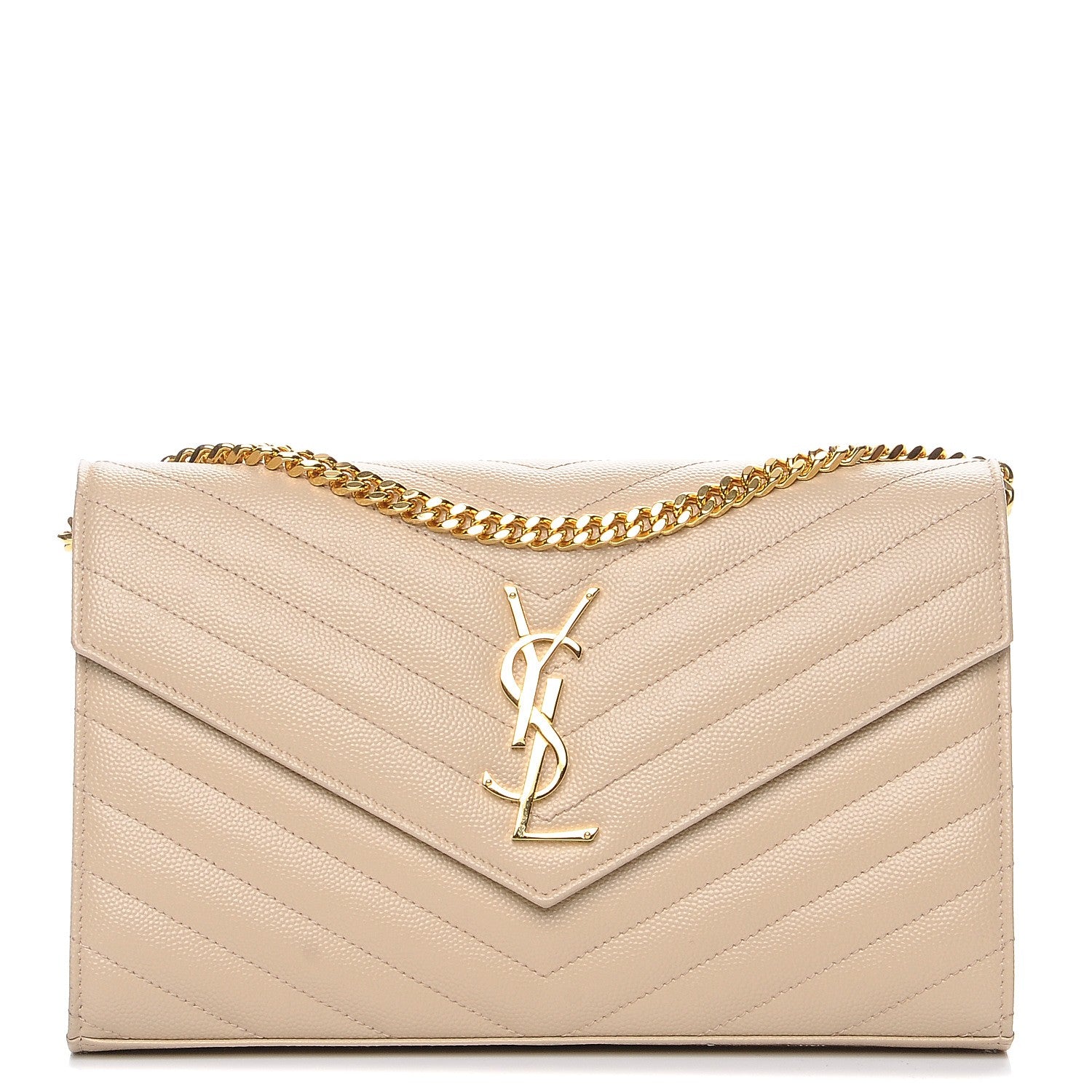 Saint Laurent Grain De Poudre Matelasse Chevron Monogram Chain Wallet Nude Powder 1 of 9