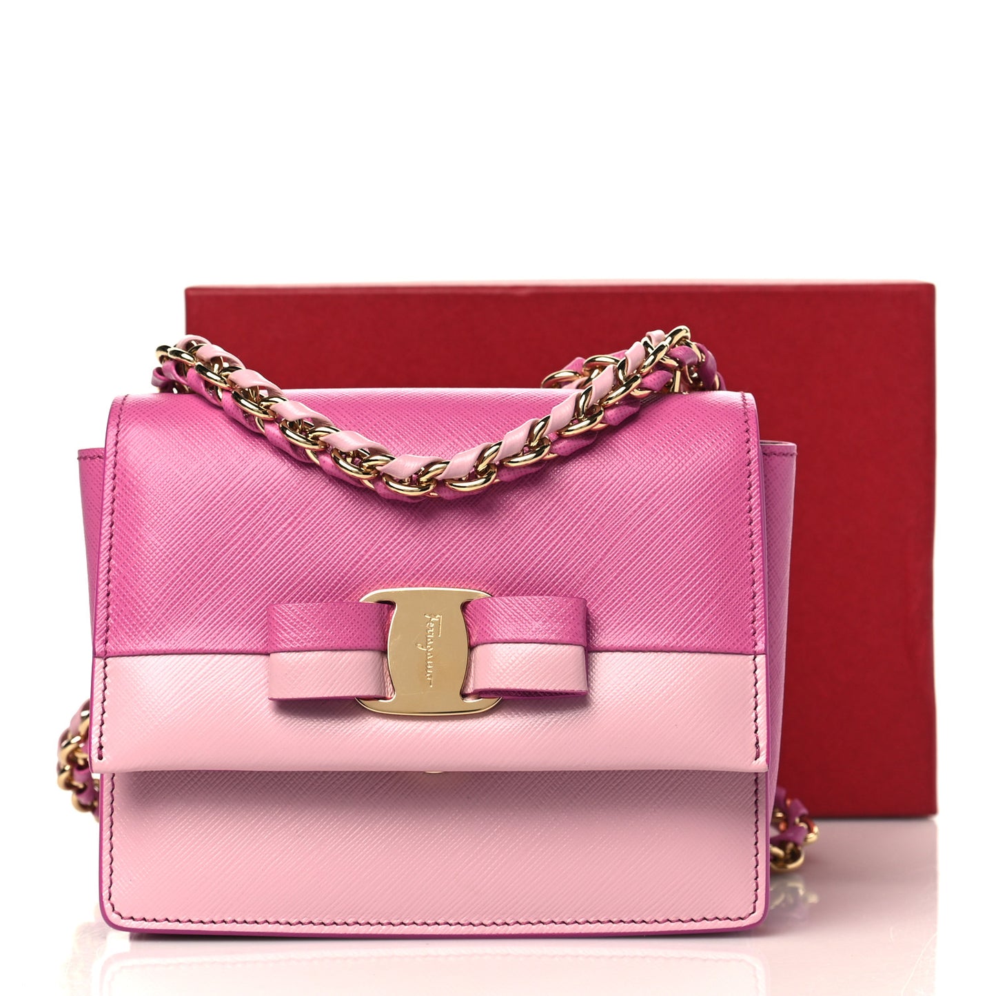 Printed Calfskin Bi-Color Ginny Crossbody Bag Purple Pink