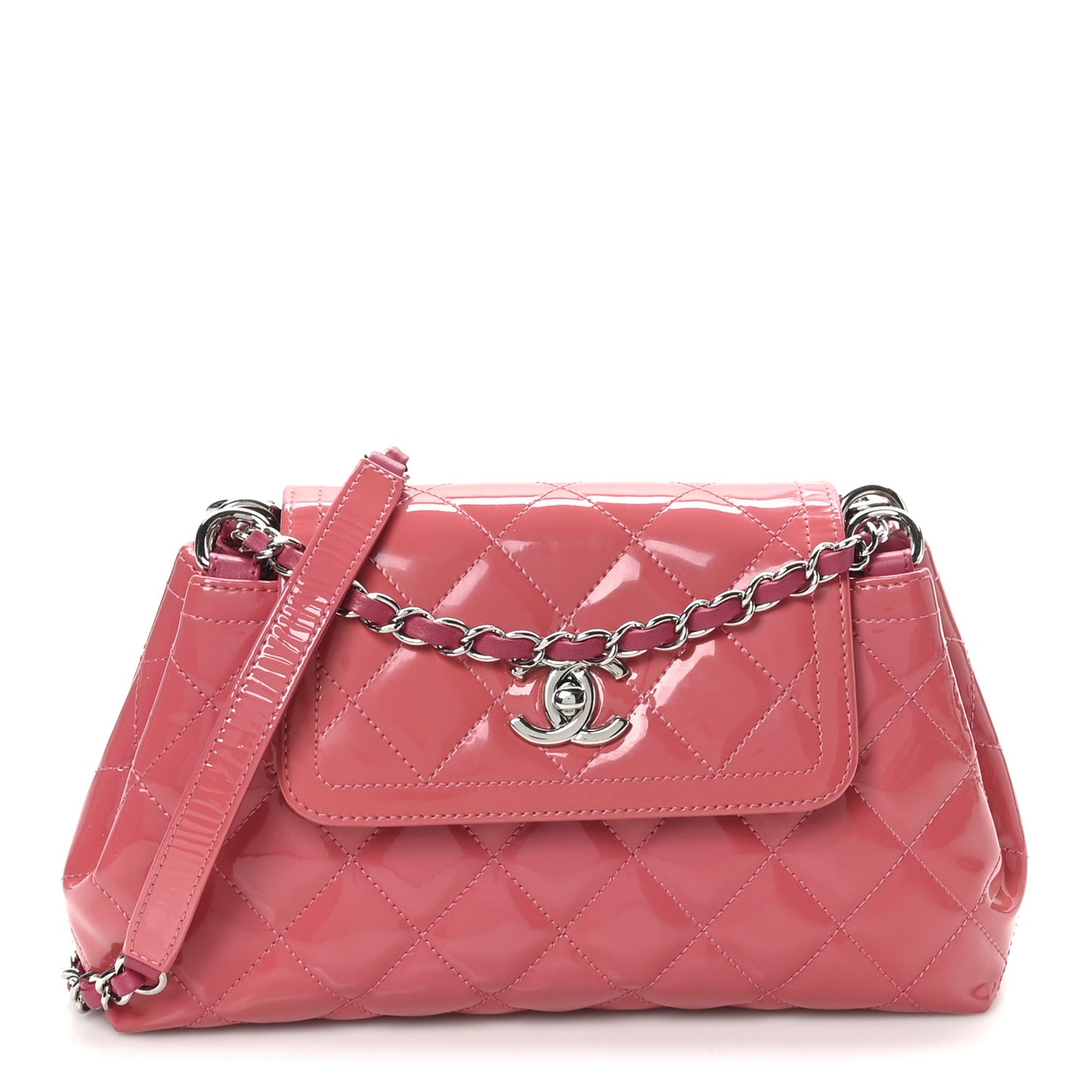 Patent Quilted Medium Coco Shine Accordion Flap Pink