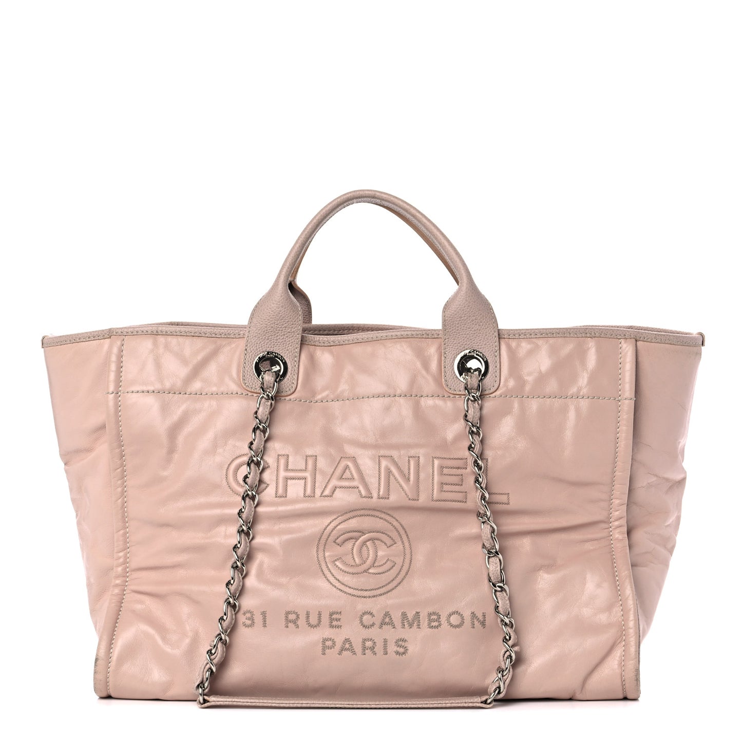 Glazed Calfskin Large Deauville Tote Light Pink