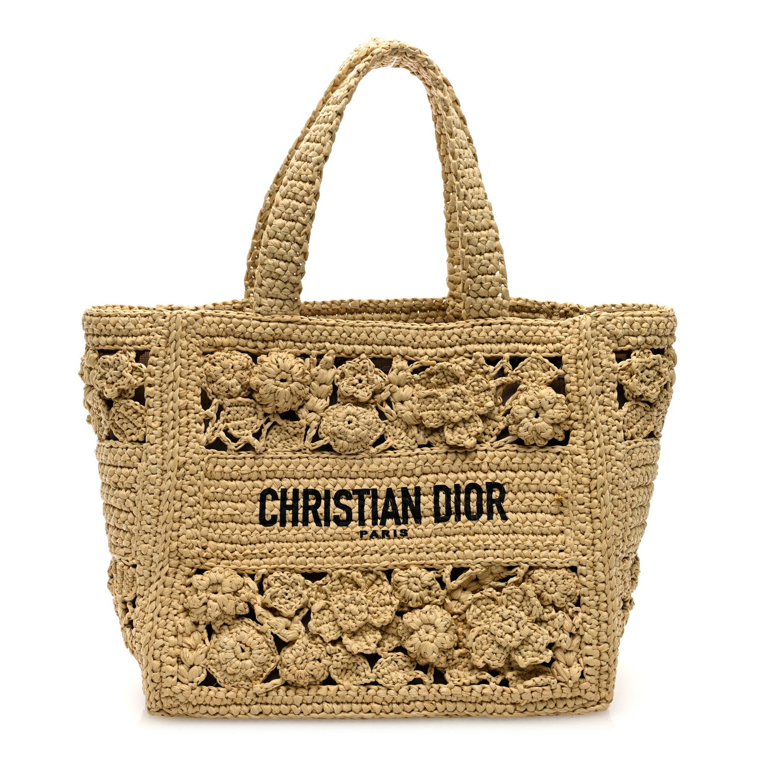 Christian Dior Woven Raffia Floral Embellished Small Book Tote Natural 1 of 12