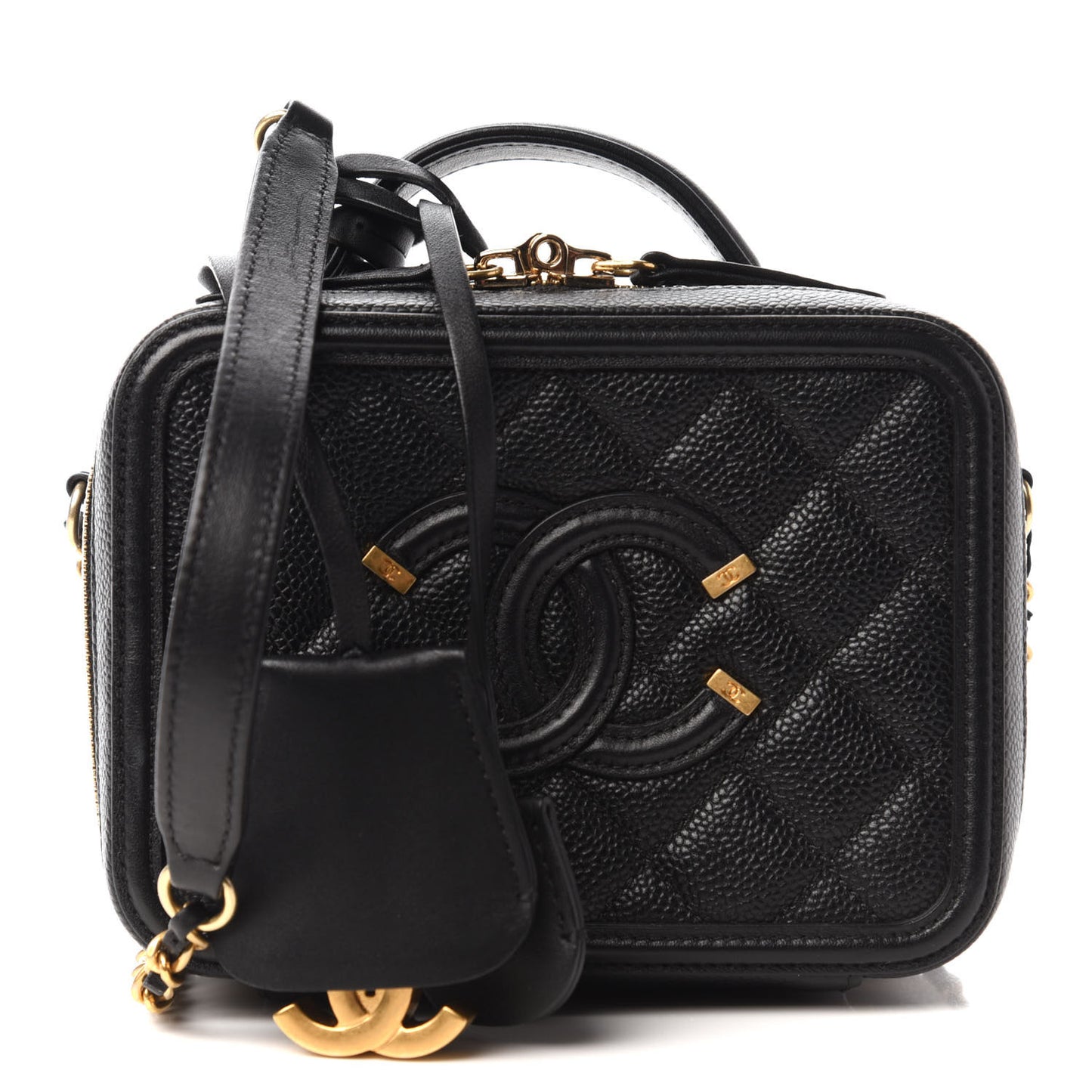 Caviar Quilted Small CC Filigree Vanity Case Black