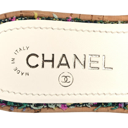Chanel Tweed Cork CC Chain Mule Sandal 36.5 Green Multicolor 9 of 10