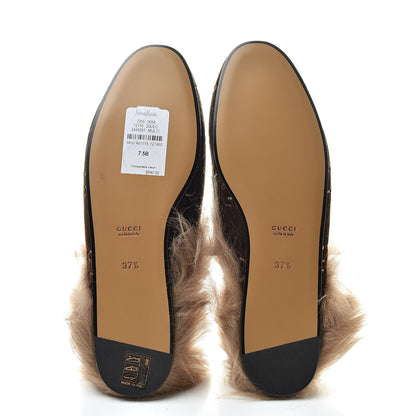 Gucci Velvet GG Monogram Fur Womens Princetown Slippers 37.5 Brown Black Natural 5 of 8