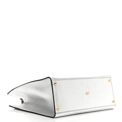 Fendi Vitello Catalan Mirror Plexiglass Logo Embossed Medium Fendi Sunshine Shopper Tote Argento 4 of 10