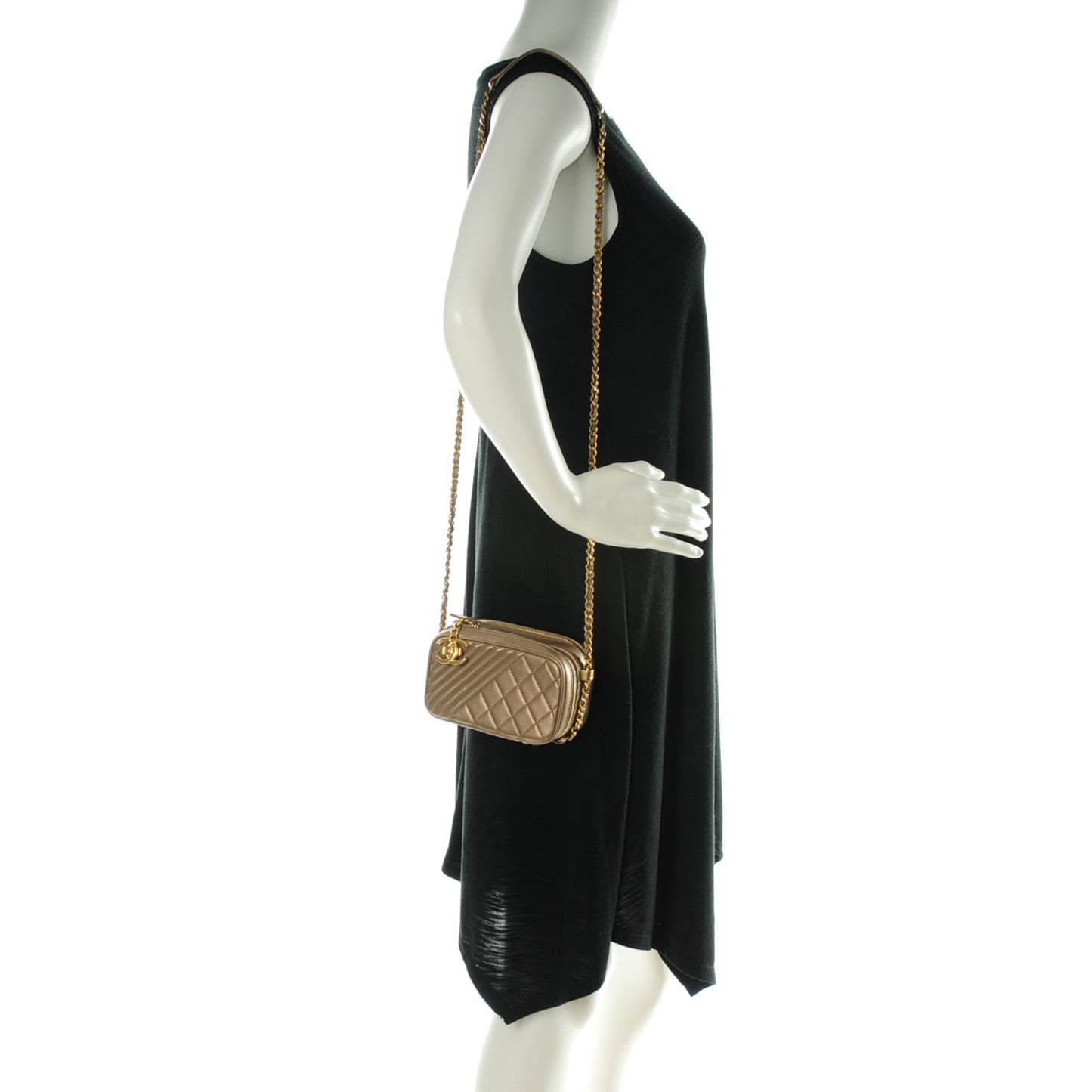 Metallic Lambskin Mini Coco Boy Camera Case Dark Gold
