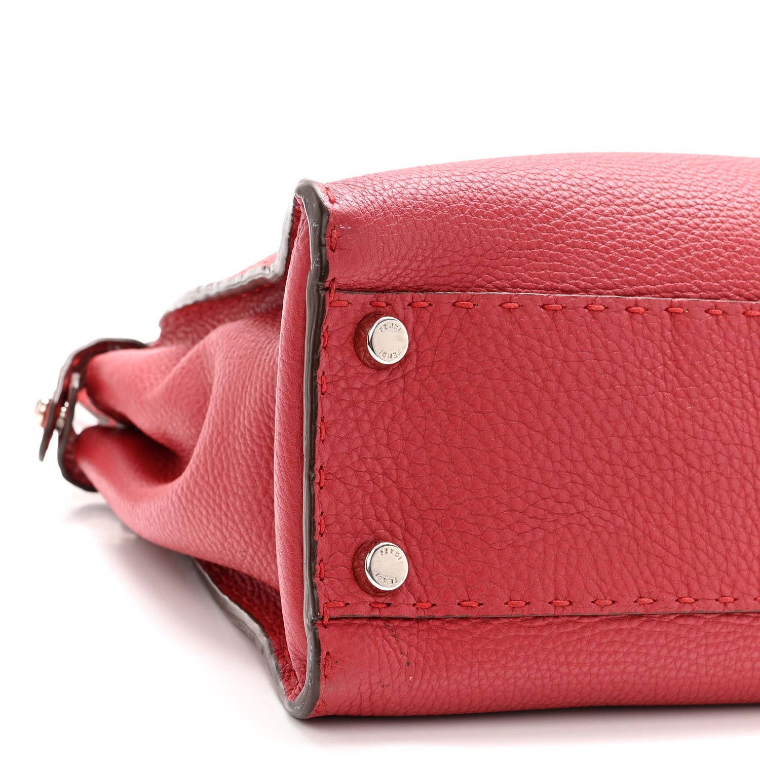 Fendi Cuoio Romano Selleria Bi-Color Medium Peekaboo Iconic Satchel Rosso Latte 9 of 13