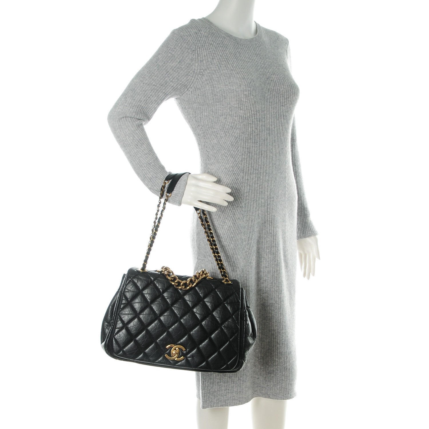 Chanel Aged Calfskin Quilted Large Pondichery Flap Black 2 of 9