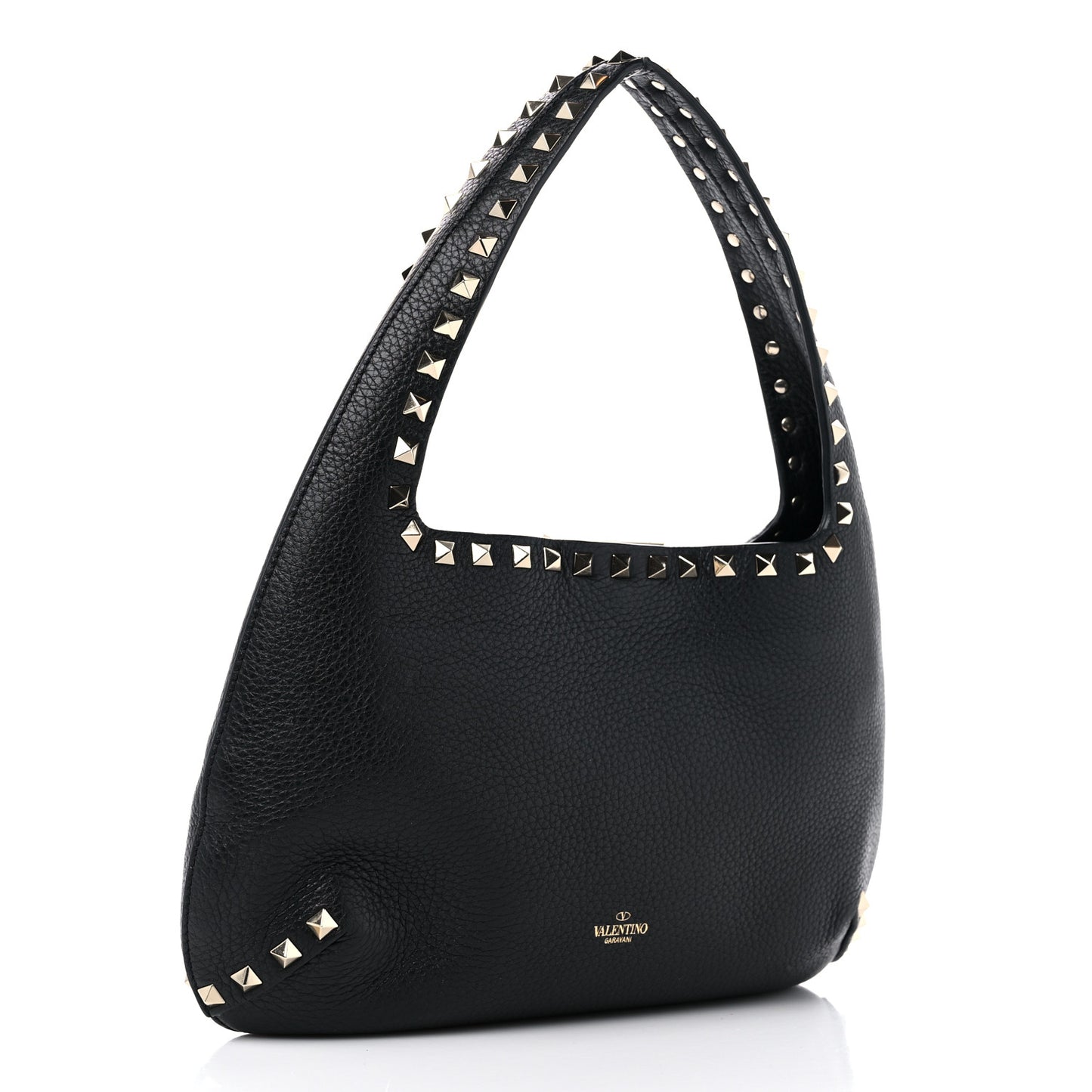 Pebbled Calfskin Small Rockstud Flip Lock Hobo Black
