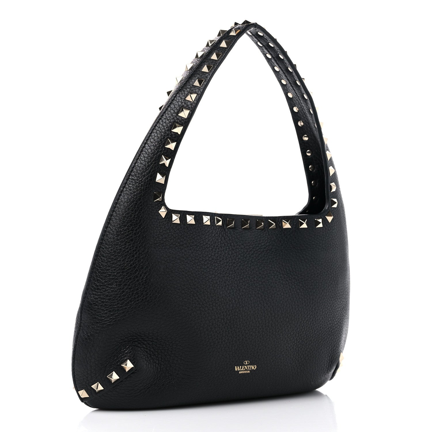 Valentino Garavani Pebbled Calfskin Small Rockstud Flip Lock Hobo Black 3 of 8