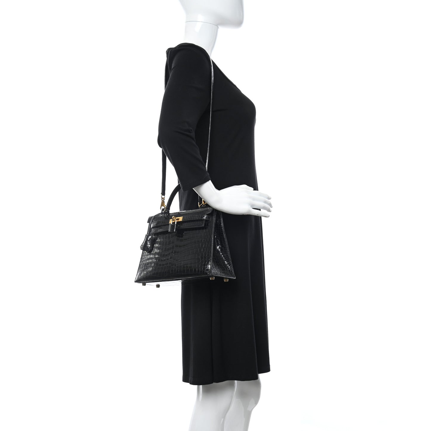 Shiny Porosus Crocodile Kelly Sellier 25 Black