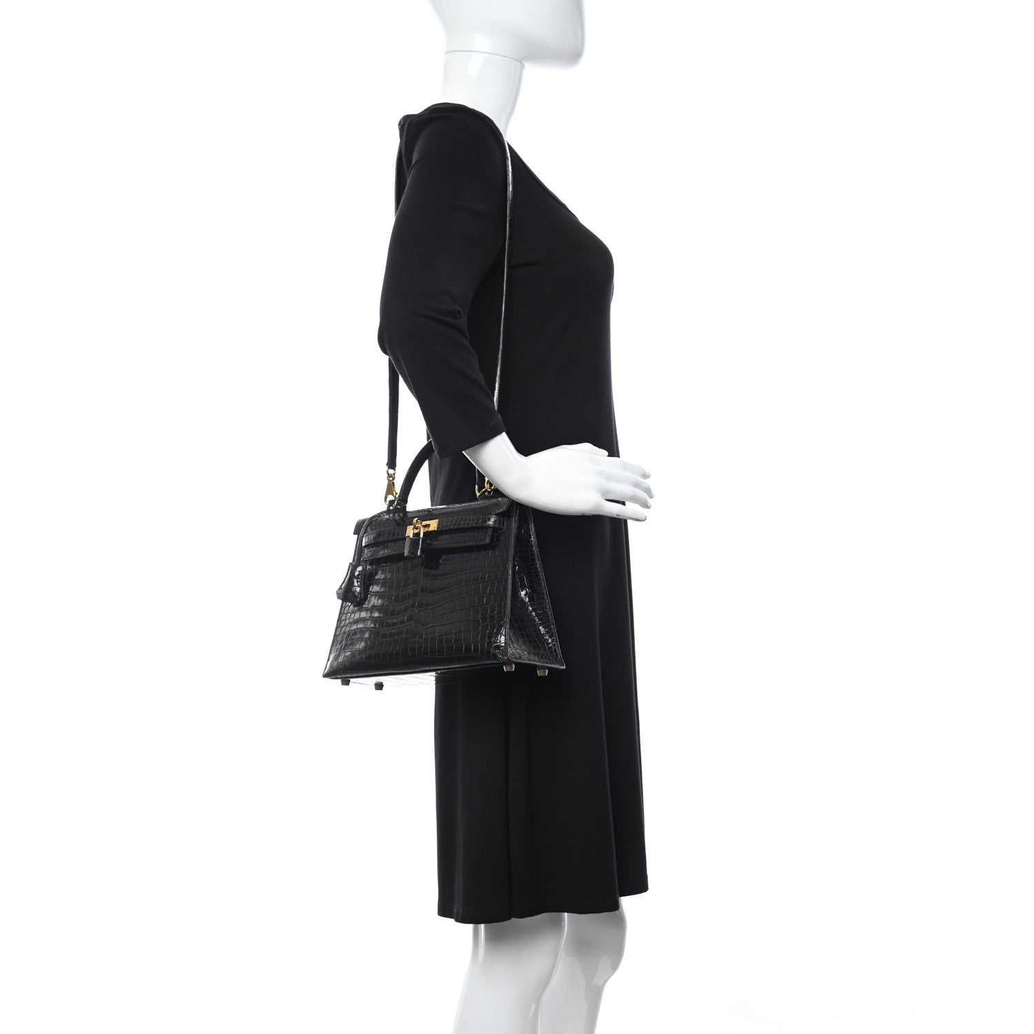Hermes Shiny Porosus Crocodile Kelly Sellier 25 Black 2 of 18