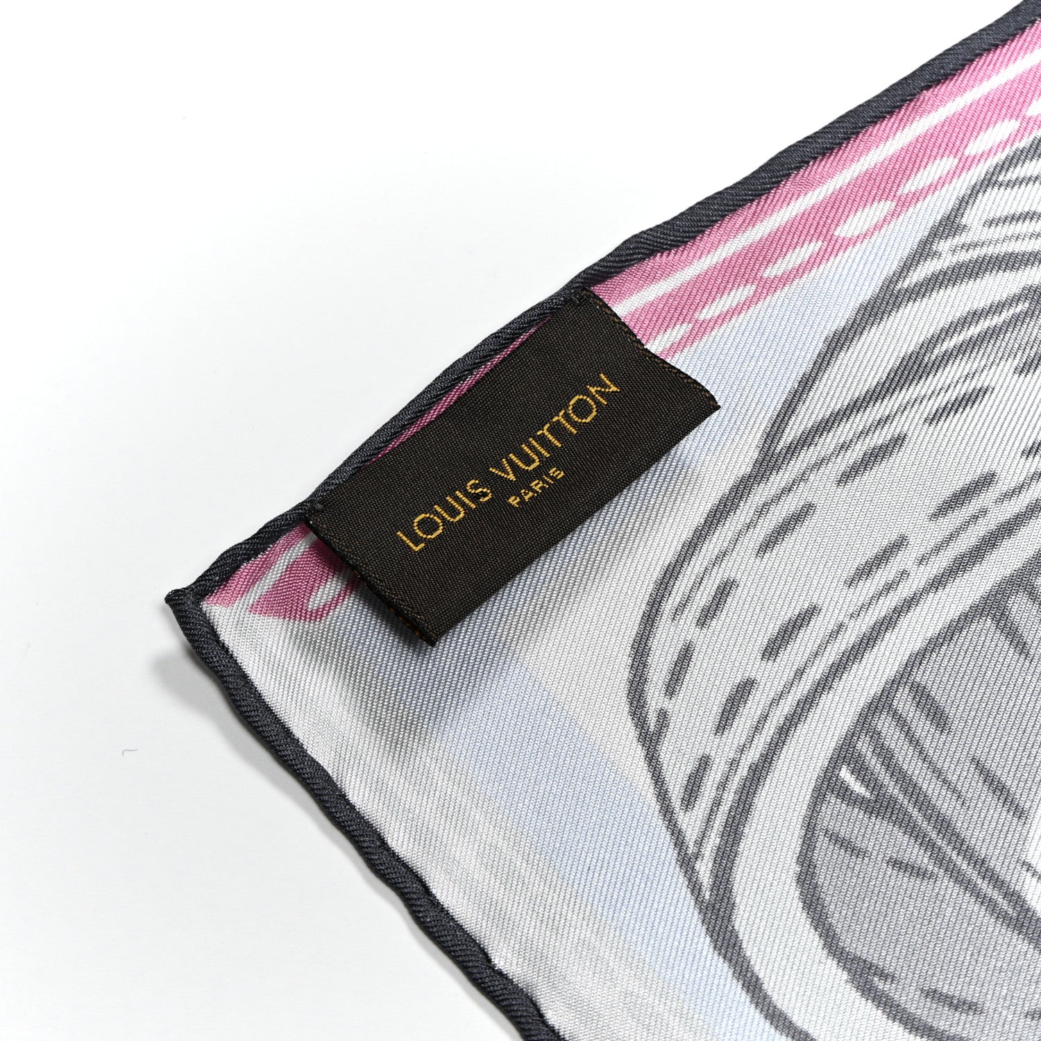 Louis Vuitton Silk Square Handle Me Scarf Grey Pink 3 of 5