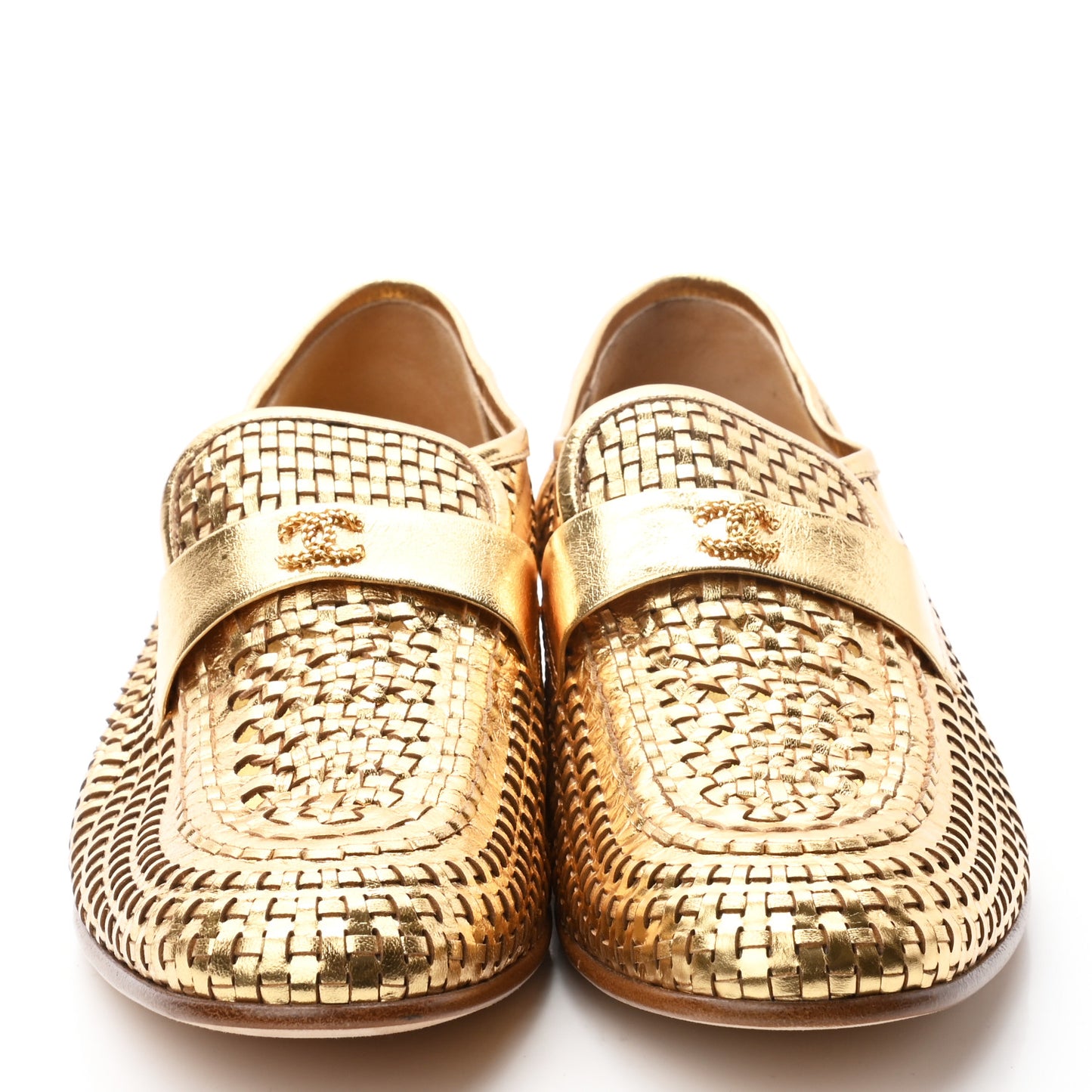 Braided Kangaroo Mocassin Loafers 40.5 Light Gold