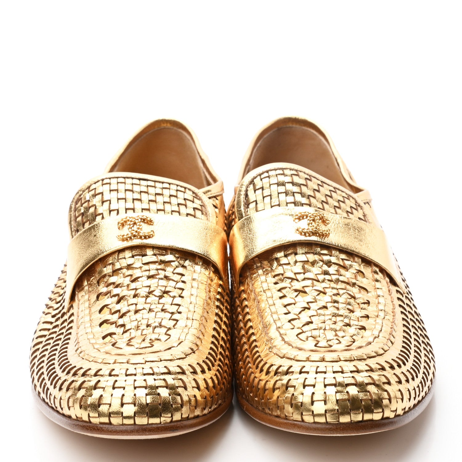 Chanel Braided Kangaroo Mocassin Loafers 40.5 Light Gold 2 of 8