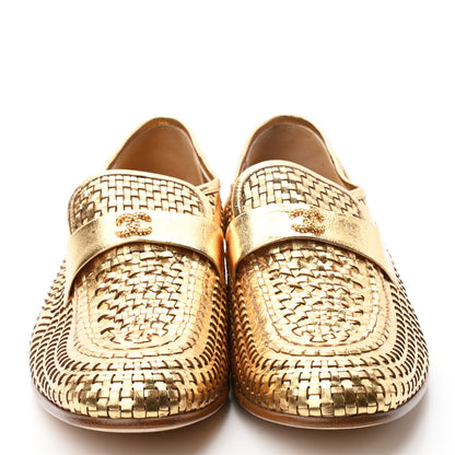 Chanel Braided Kangaroo Mocassin Loafers 40.5 Light Gold 2 of 8