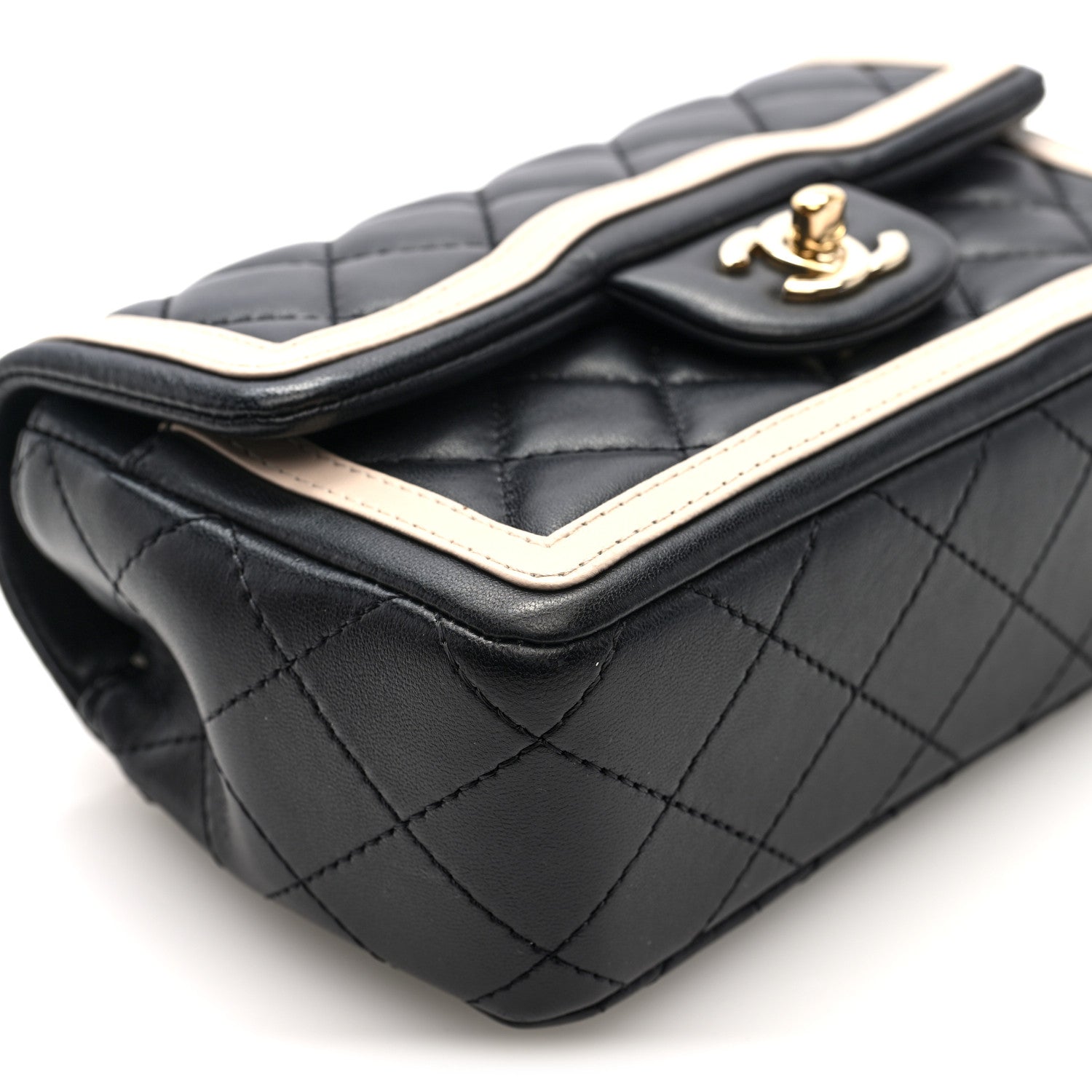 Chanel Shiny Lambskin Quilted Half Mini Flap Black Beige 9 of 10