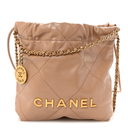 Chanel Shiny Calfskin Quilted Mini Chanel 22 Dark Beige 1 of 10