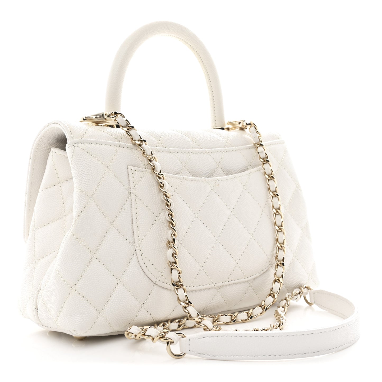 Caviar Quilted Mini Coco Handle Flap White