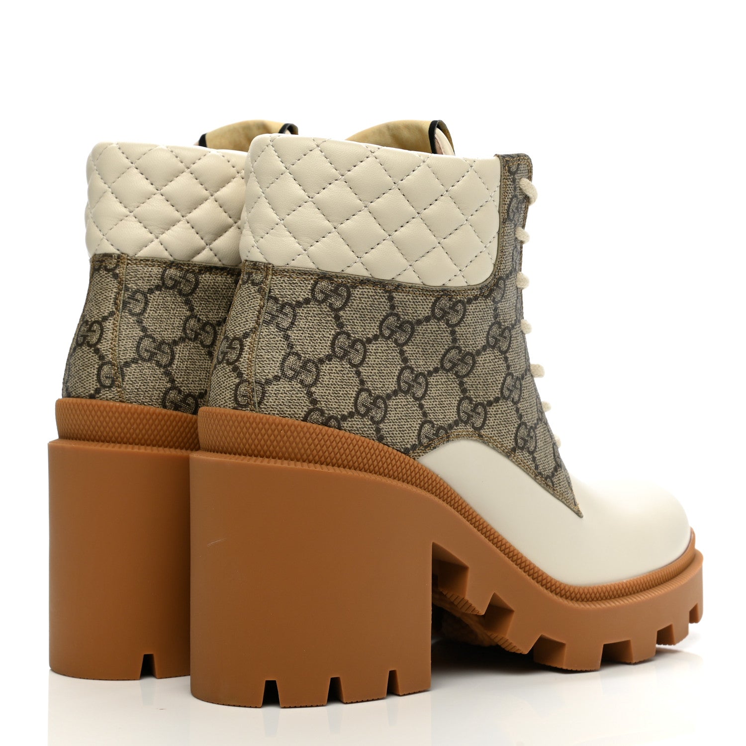 Gucci Calfskin GG Supreme Monogram Nappa Quilted Lace Up Ankle Boots 39.5 Mystic White Beige 4 of 10