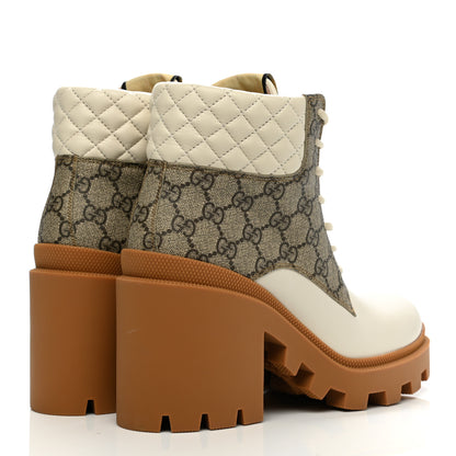 Gucci Calfskin GG Supreme Monogram Nappa Quilted Lace Up Ankle Boots 39.5 Mystic White Beige 4 of 10