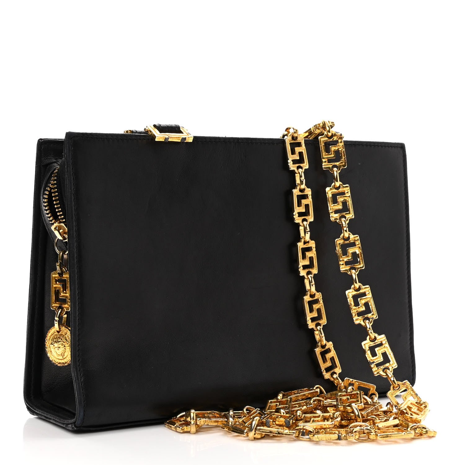 Versace Calfskin Medallion Tribute Chain Shoulder Bag Black 2 of 14