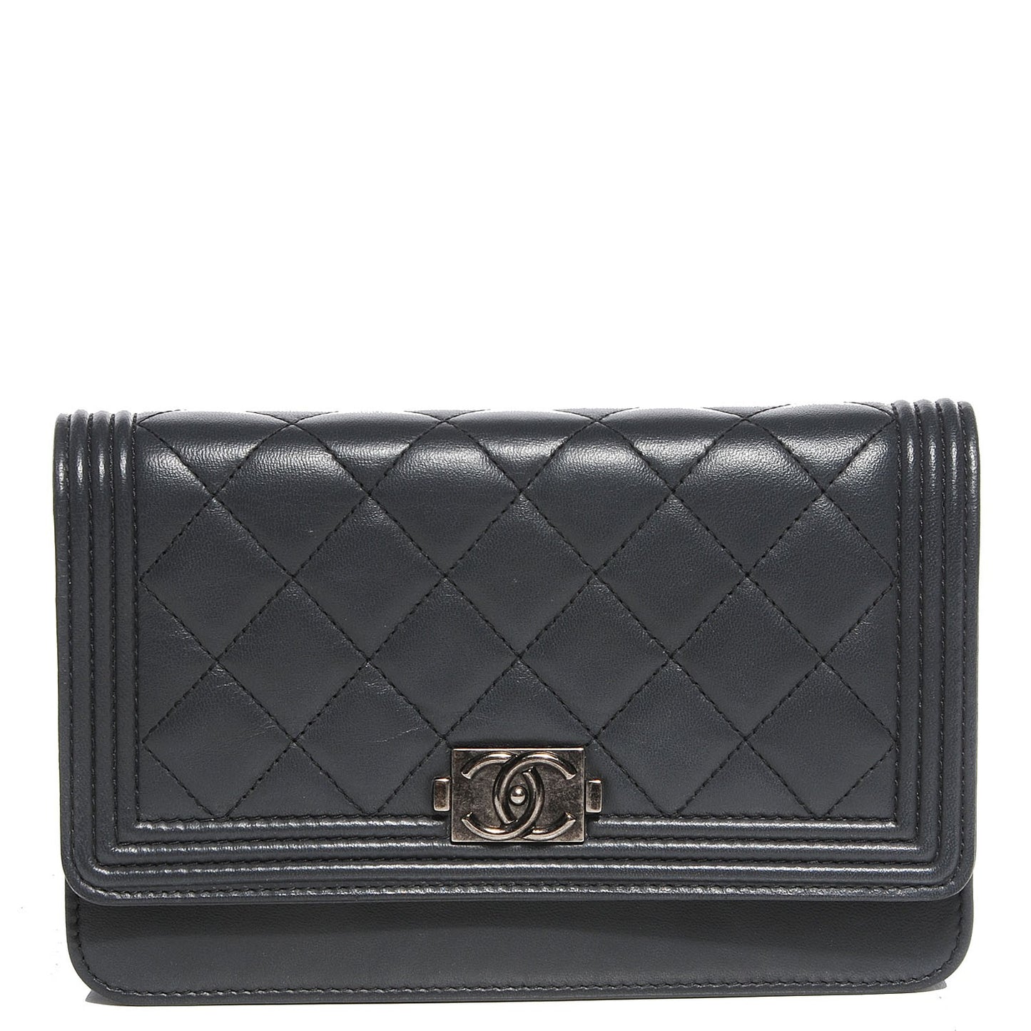 Lambskin Quilted Boy Wallet On Chain WOC Grey