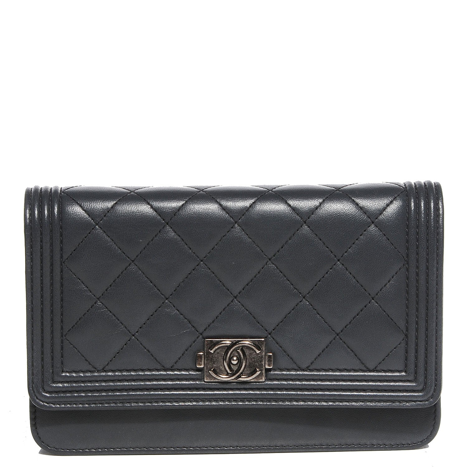 Chanel Lambskin Quilted Boy Wallet On Chain WOC Grey 1 of 8