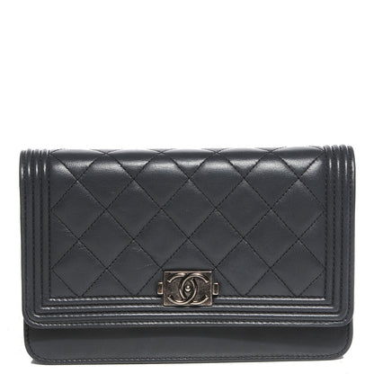 Chanel Lambskin Quilted Boy Wallet On Chain WOC Grey 1 of 8