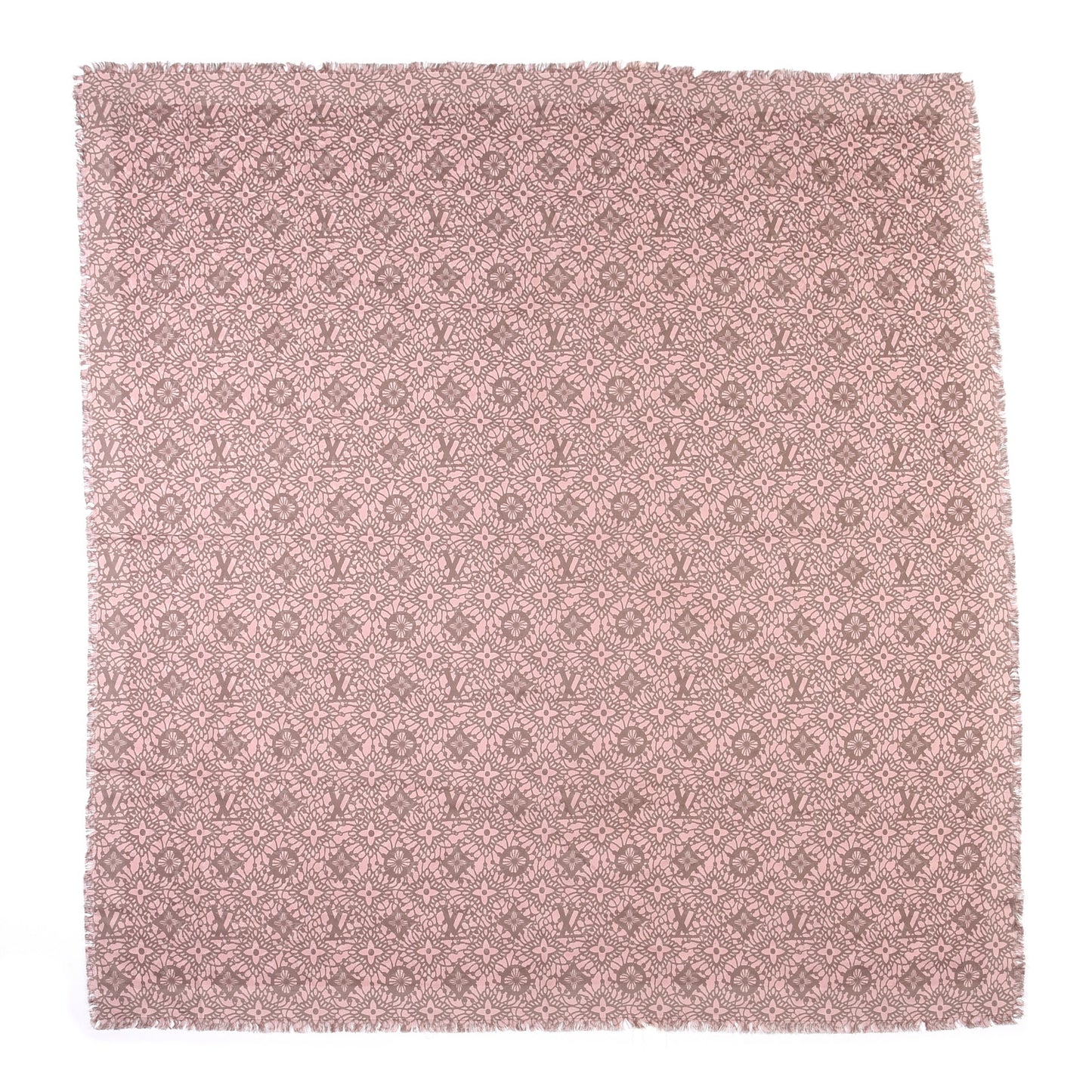 Silk Wool Monogram Dentelle Shawl Scarf Rose Poudre