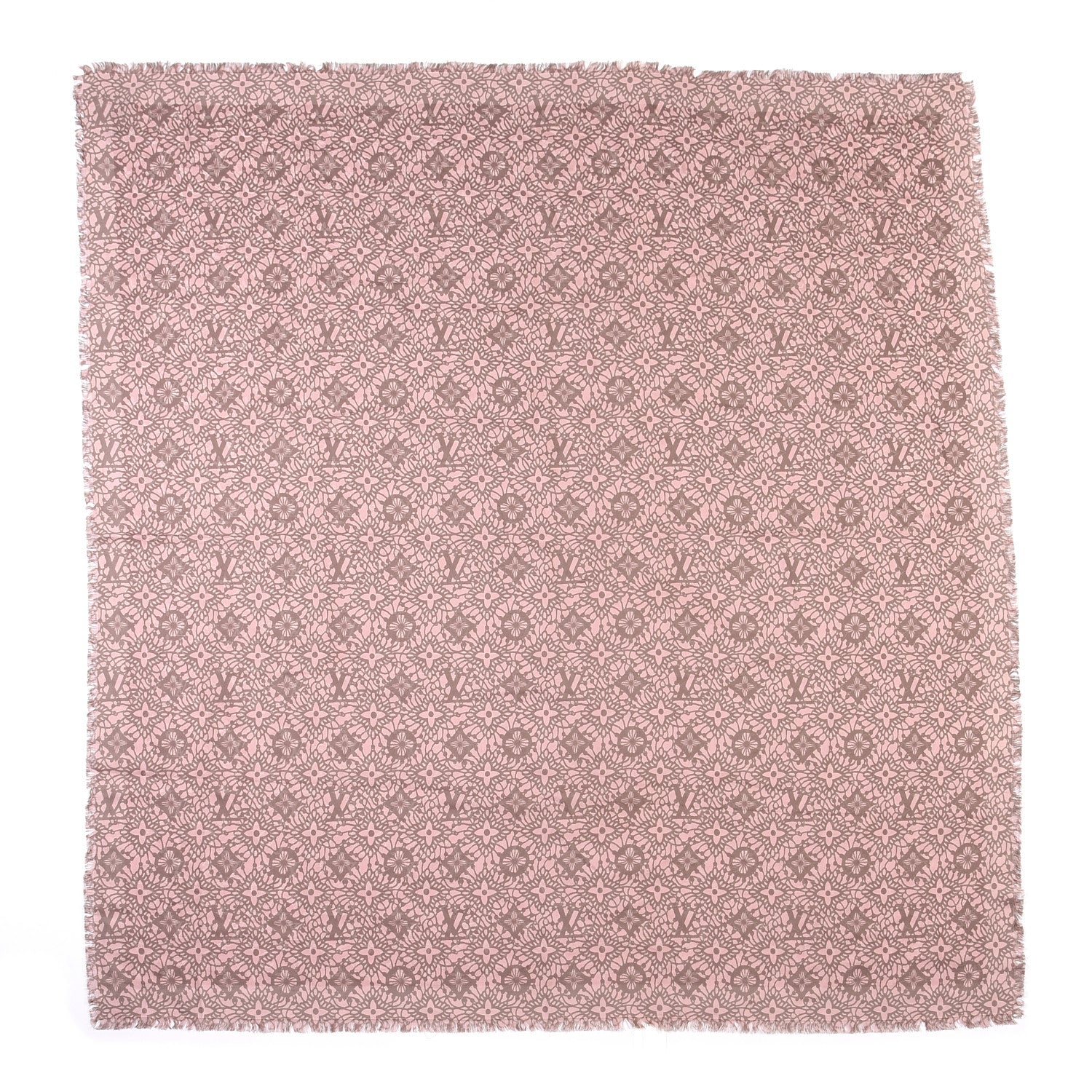Louis Vuitton Silk Wool Monogram Dentelle Shawl Scarf Rose Poudre 2 of 6