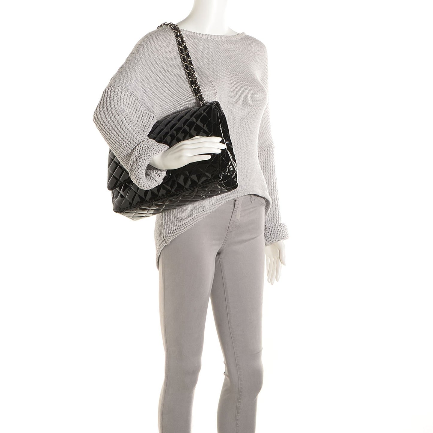Patent Quilted Maxi Double Flap Black