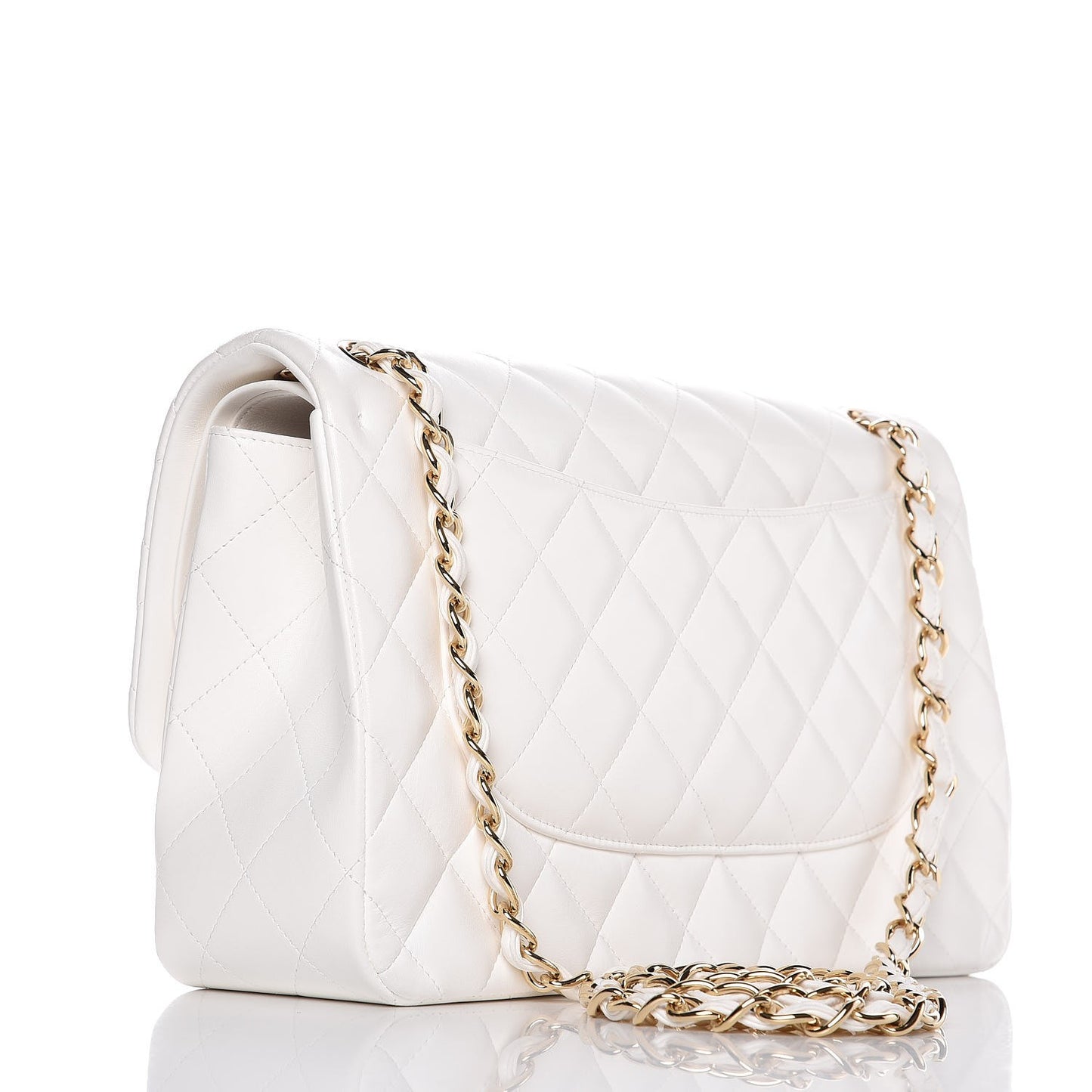 Lambskin Quilted Jumbo Double Flap White