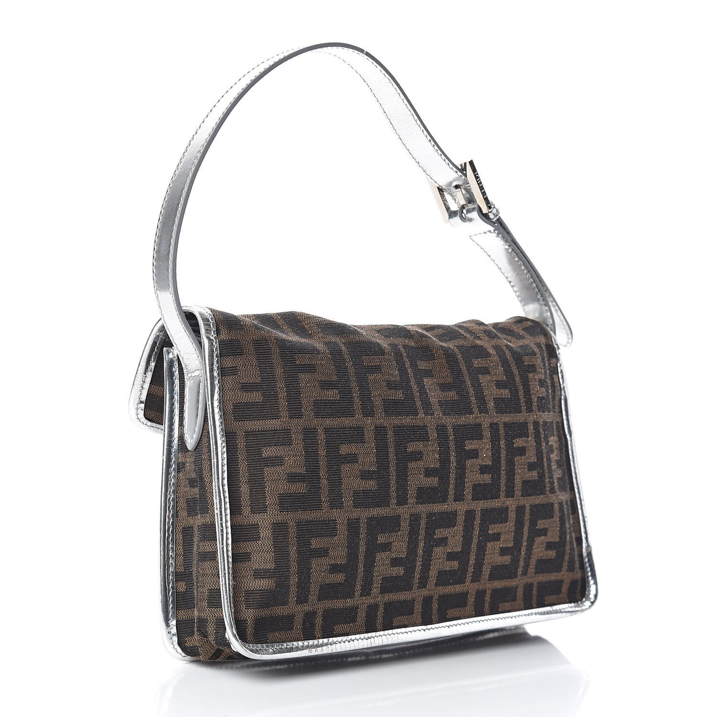 Metallic Calfskin Zucca Shoulder Bag Silver Tobacco