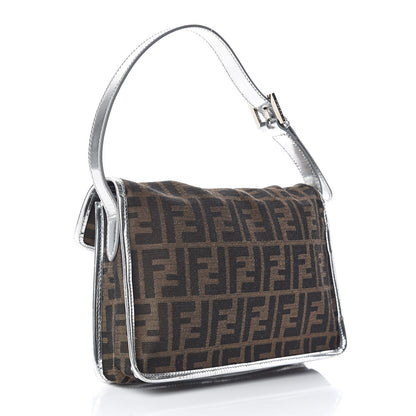 Fendi Metallic Calfskin Zucca Shoulder Bag Silver Tobacco 3 of 9