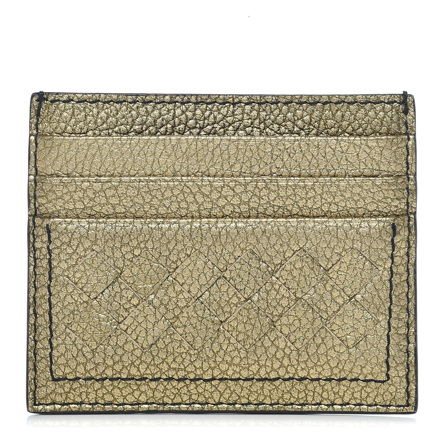 Metallic Calfskin Intrecciato VN Card Case Dark Gold