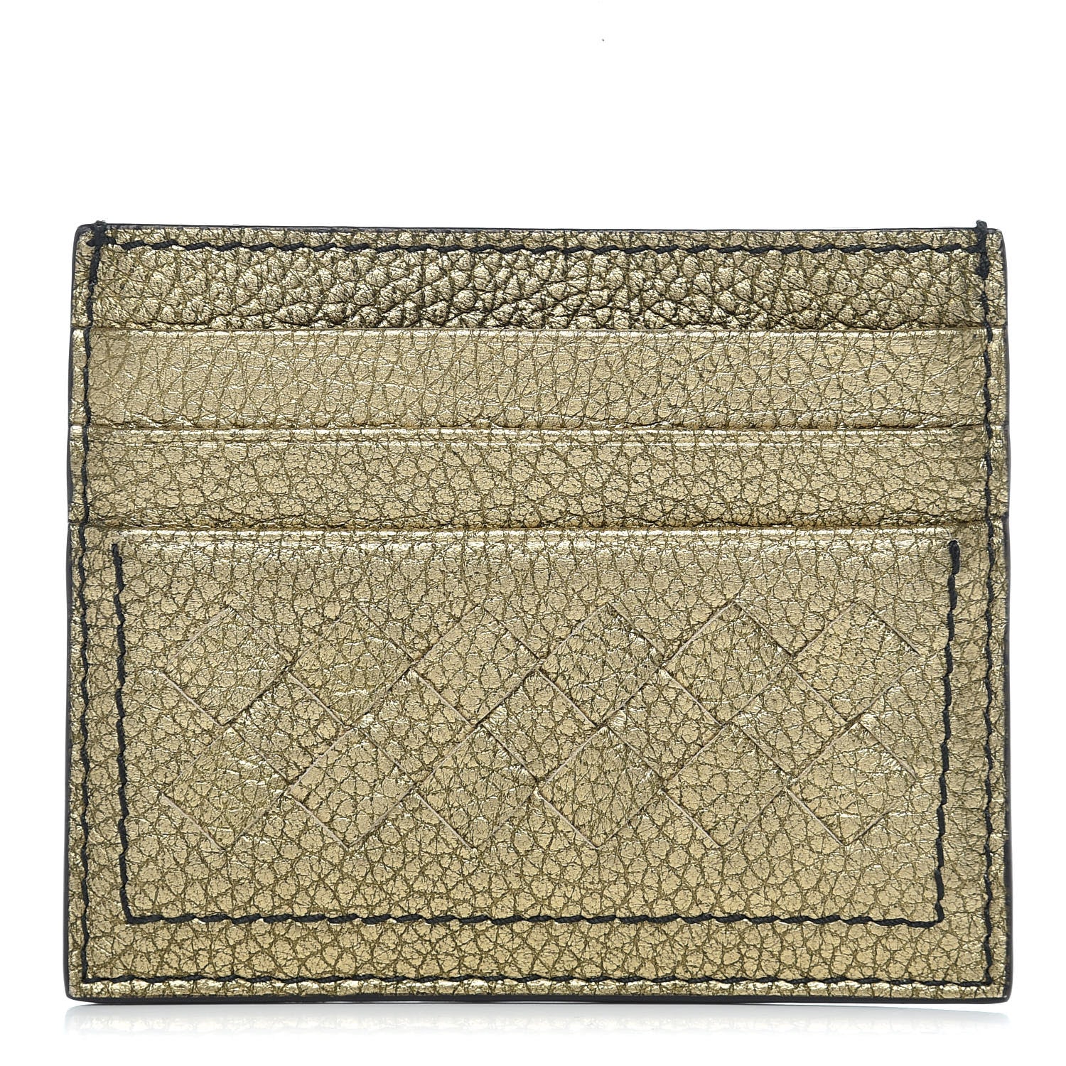 Bottega Veneta Metallic Calfskin Intrecciato VN Card Case Dark Gold 1 of 8