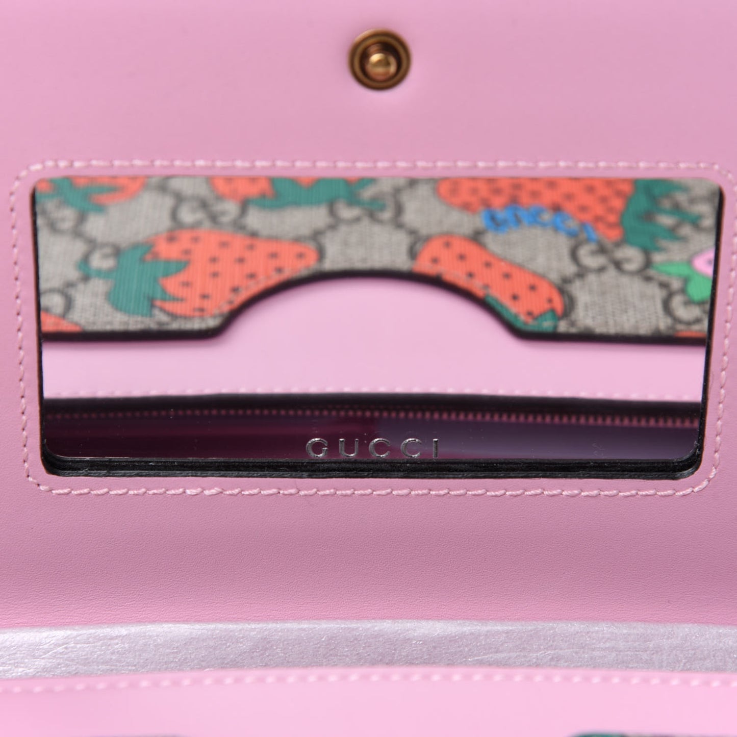 GG Supreme Monogram Strawberry Chain Wallet
