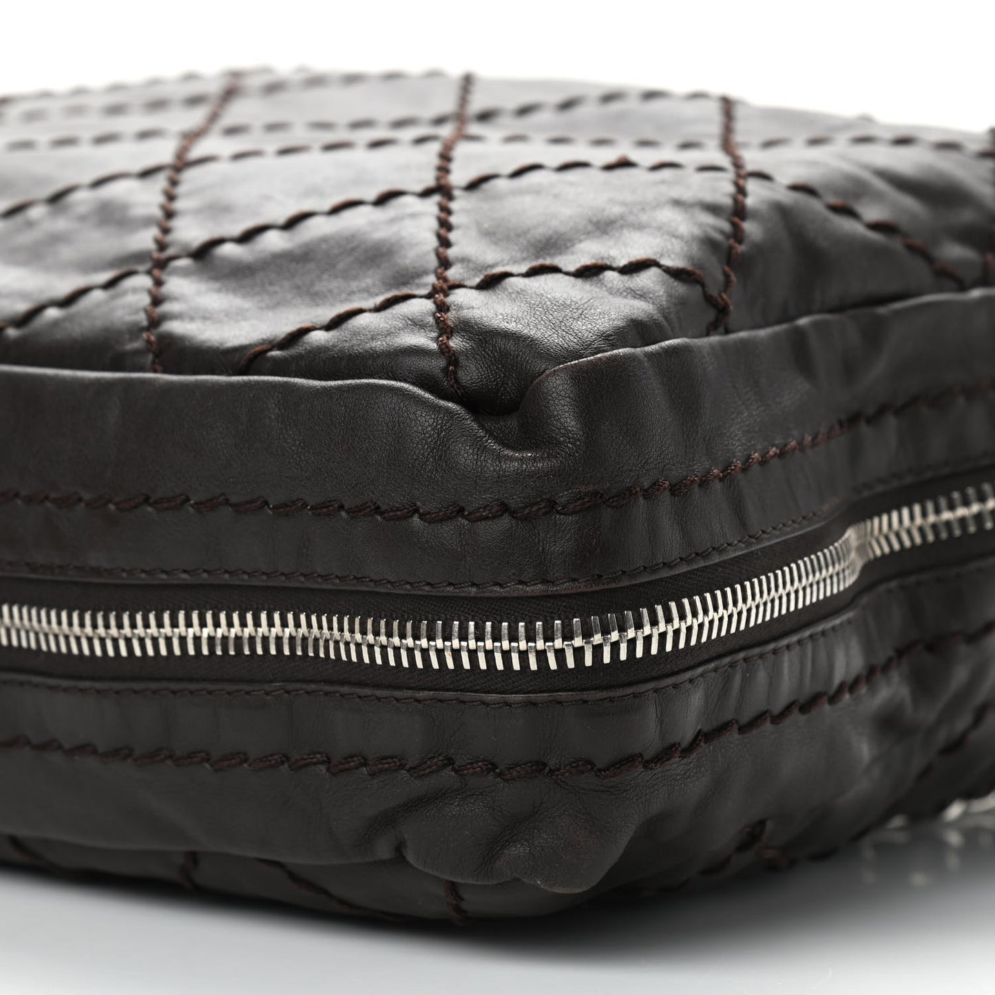 Calfskin Stitched Expandable Tote Brown