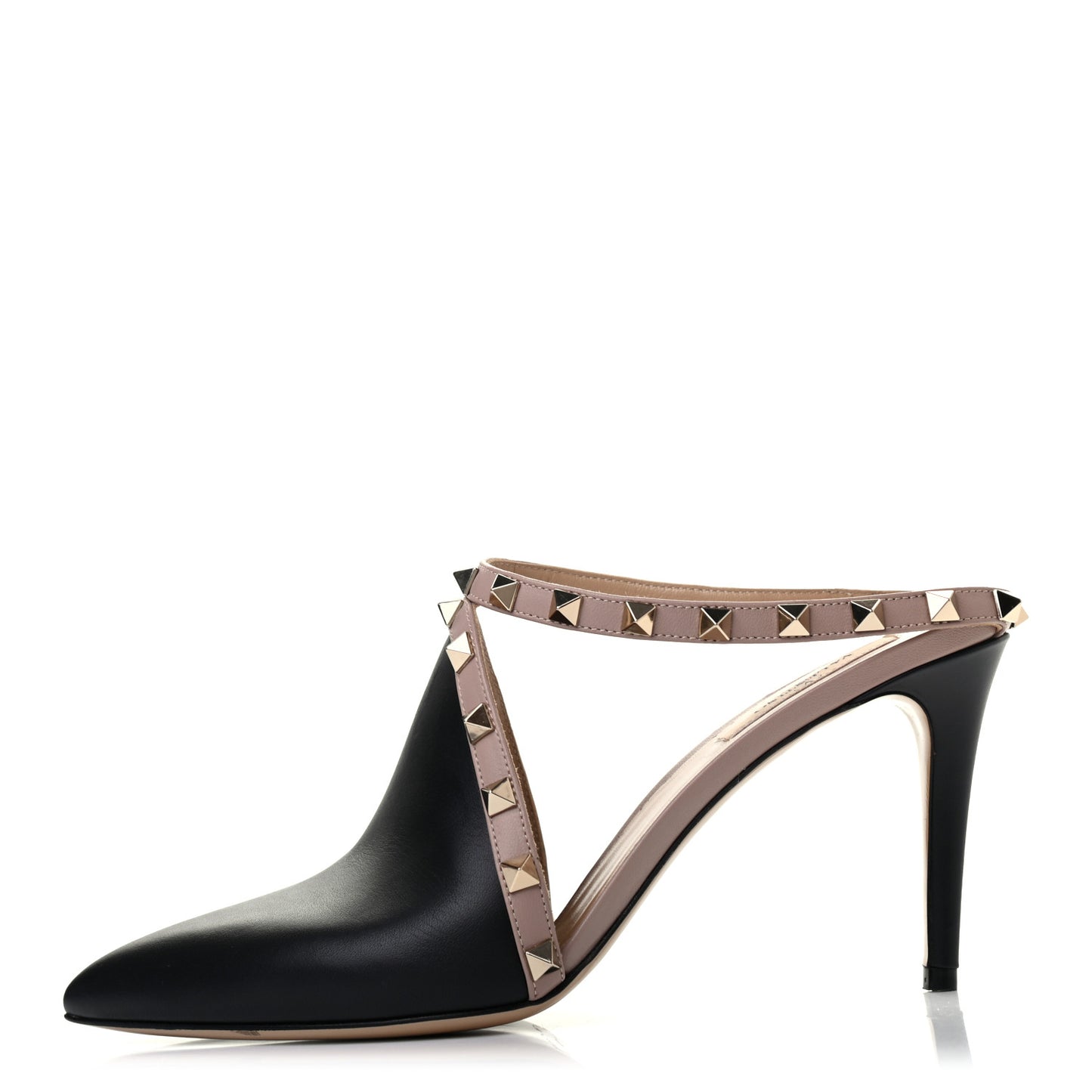Nappa Rockstud Heel Mules 39 Black Poudre