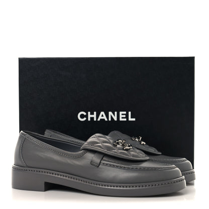 Chanel Lambskin Quilted CC Turnlock Loafers 37.5 Dark Grey 10 of 10