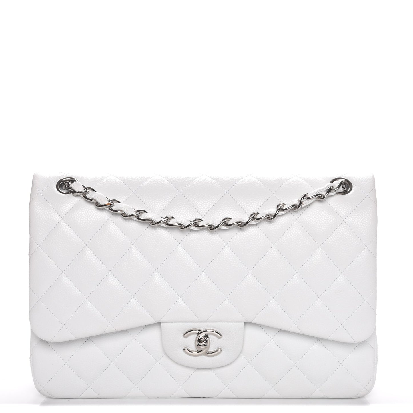 Caviar Quilted Jumbo Double Flap White