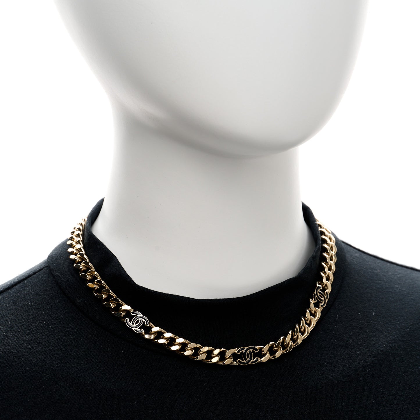 Metal Enamel Chain CC Choker Gold Black