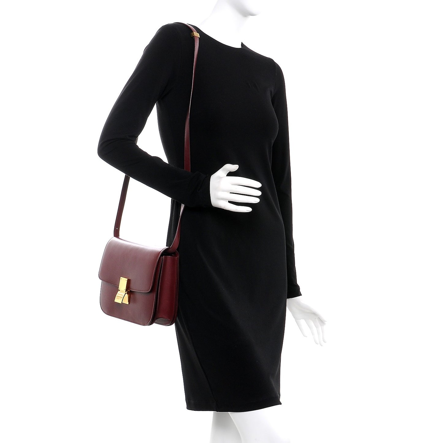 Box Calfskin Medium Classic Box Flap Bag Burgundy