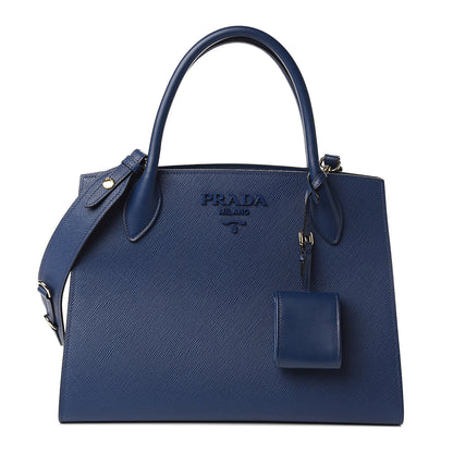 Prada Saffiano Cuir Calfskin Medium Monochrome Top Handle Tote Bluette 1 of 9